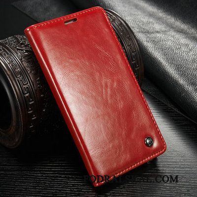 Skal Samsung Galaxy Note 5 Läder Kort Röd, Fodral Samsung Galaxy Note 5 Täcka