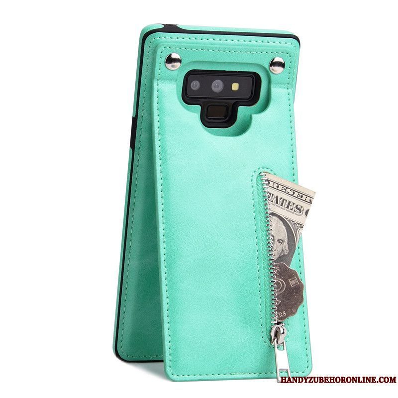 Skal Samsung Galaxy Note 9 Plånbok Grön Blixtlås, Fodral Samsung Galaxy Note 9 Skydd Telefon