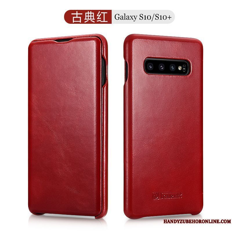 Skal Samsung Galaxy S10+ Skydd Fallskydd Trend, Fodral Samsung Galaxy S10+ Läderfodral Röd Hård