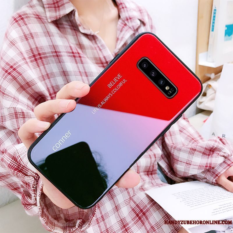Skal Samsung Galaxy S10+ Skydd Fallskyddtelefon, Fodral Samsung Galaxy S10+ Påsar Röd Glas