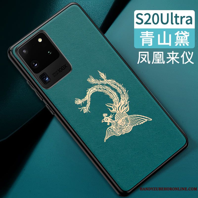 Skal Samsung Galaxy S20 Ultra Silikon Fallskydd Vind, Fodral Samsung Galaxy S20 Ultra Läderfodral Telefon Grön