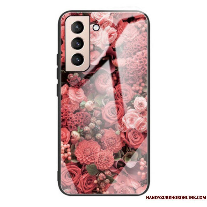 Skal Samsung Galaxy S21 FE Rosa Blommor Härdat Glas