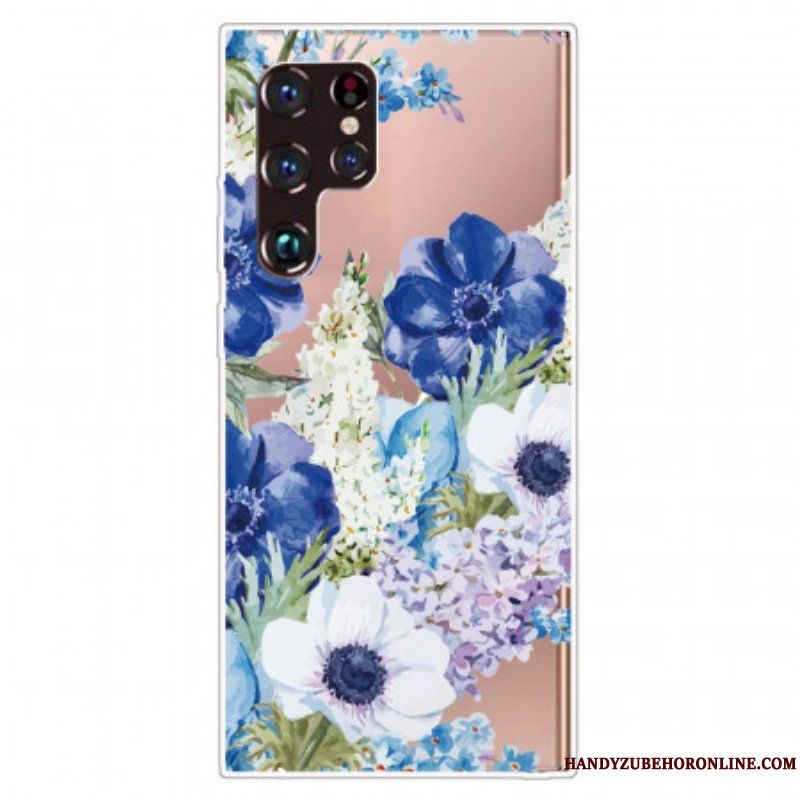 Skal Samsung Galaxy S22 Ultra 5G Akvarell Blå Blommor