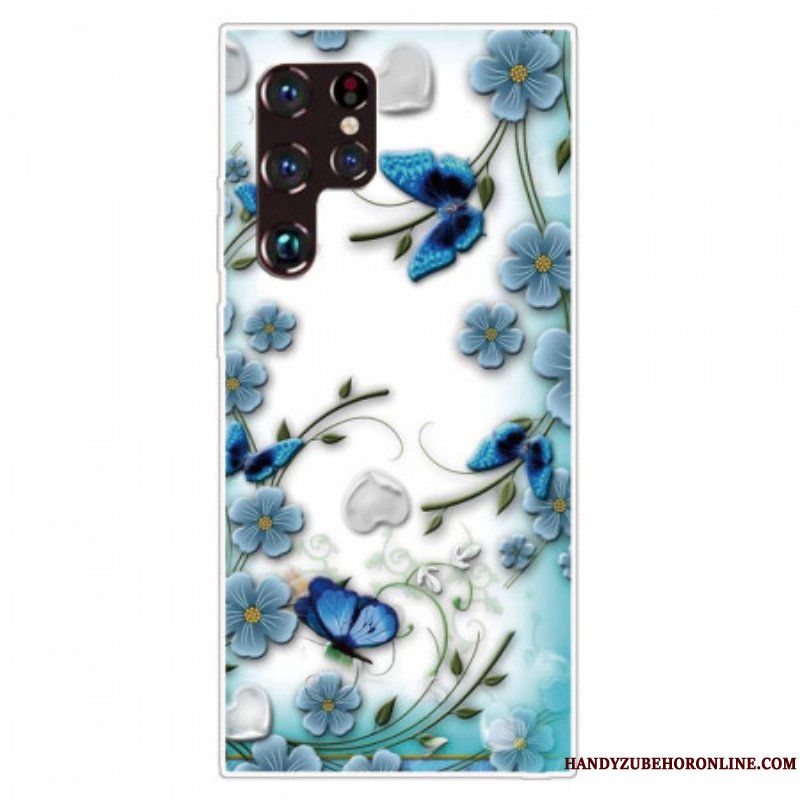Skal Samsung Galaxy S22 Ultra 5G Retro Fjärilar Och Blommor