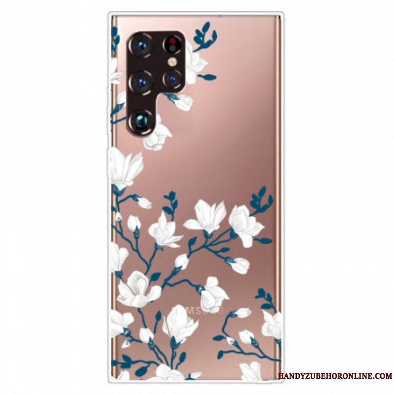 Skal Samsung Galaxy S22 Ultra 5G Sömlösa Vita Blommor