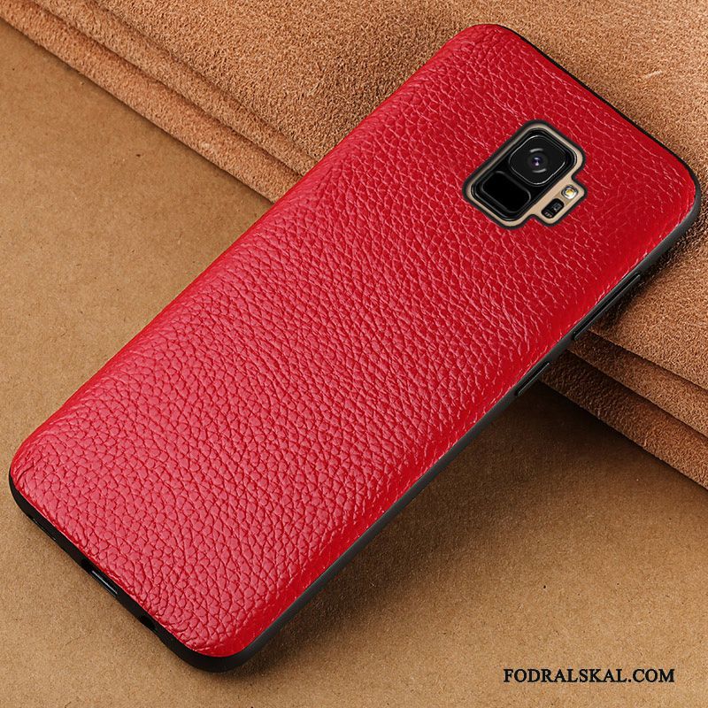 Skal Samsung Galaxy S9+ Läderfodral Fallskydd Röd, Fodral Samsung Galaxy S9+ Påsar Telefon Personlighet