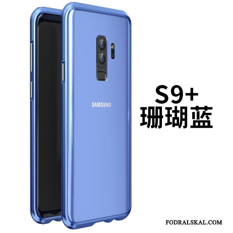 Skal Samsung Galaxy S9+ Metall Telefon Frame, Fodral Samsung Galaxy S9+ Påsar Blå Glas
