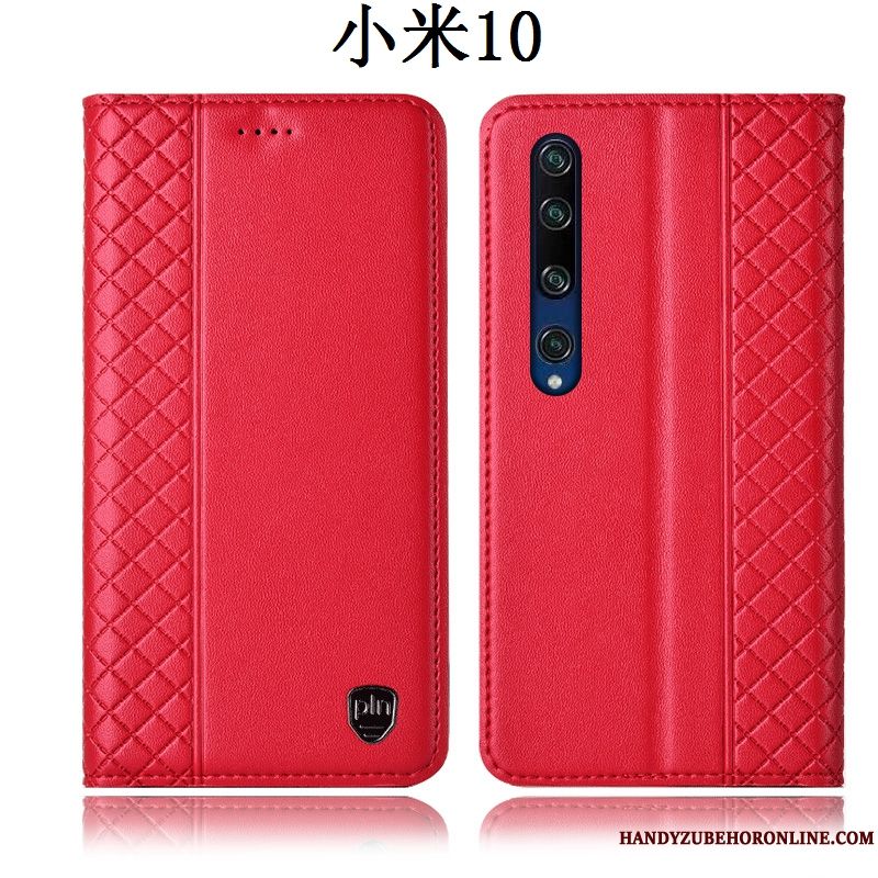 Skal Xiaomi Mi 10 Påsar Liten Fallskydd, Fodral Xiaomi Mi 10 Läderfodral Telefon Röd