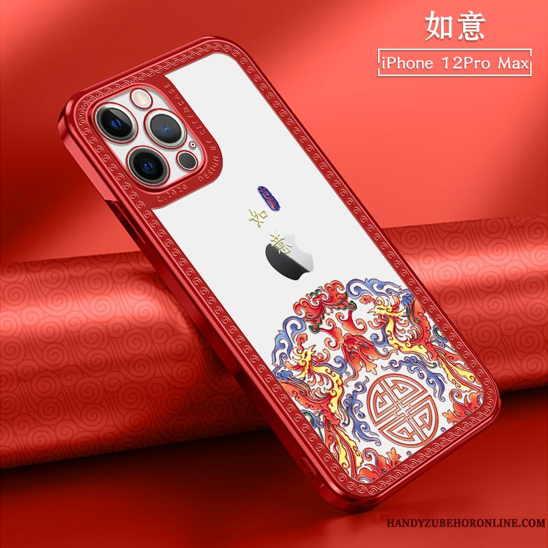 Skal iPhone 12 Pro Max Mjuk Kinesisk Stil Röd, Fodral iPhone 12 Pro Max Påsar Ny Fallskydd