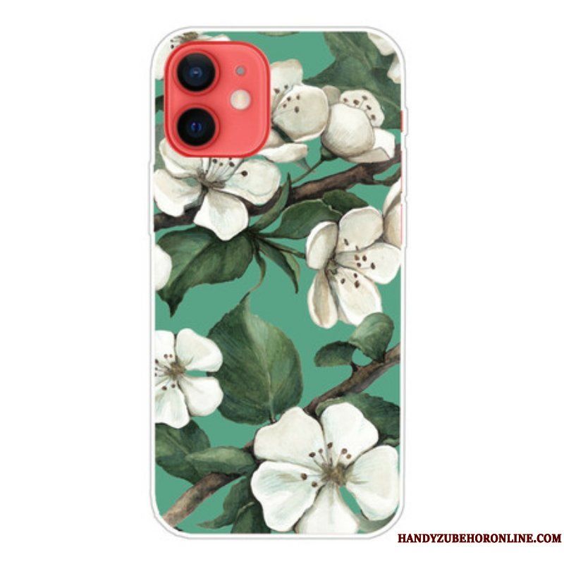 Skal iPhone 13 Mini Målade Vita Blommor