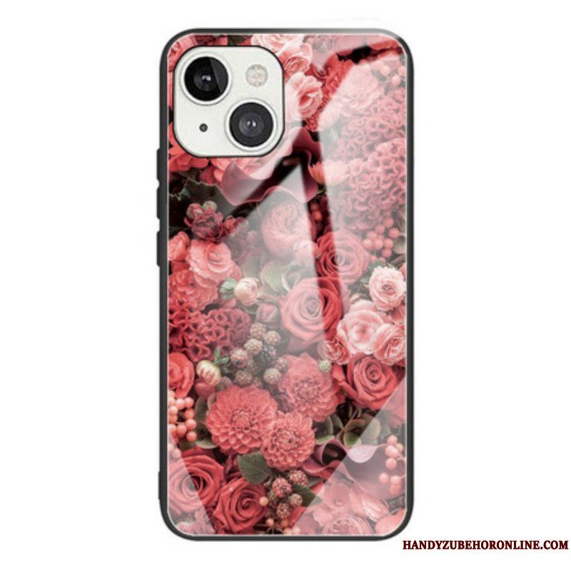 Skal iPhone 13 Mini Rosa Blommor Härdat Glas