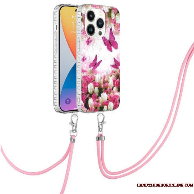 Skal iPhone 14 Pro Med Snodd Fjärilar Med Dragsko