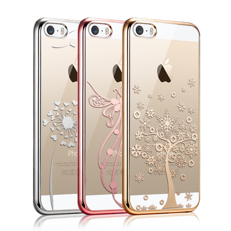 Skal iPhone 5/5s Skydd Transparent Guld, Fodral iPhone 5/5s Mjuk Ny Plating