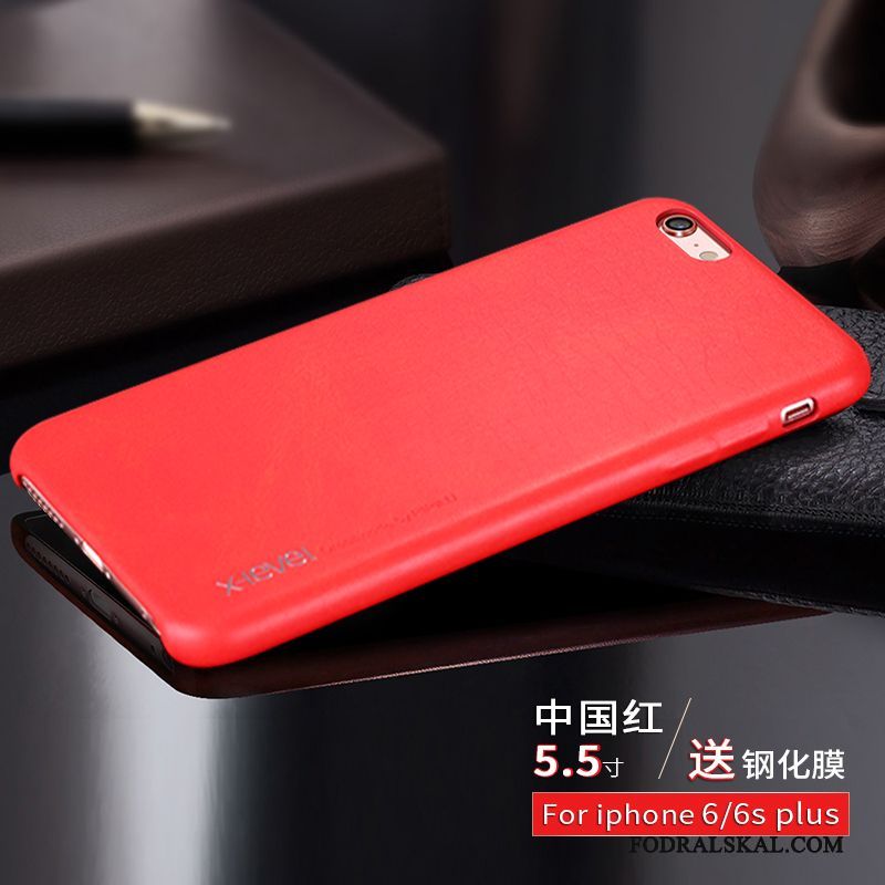 Skal iPhone 6/6s Plus Läder Kort Fallskydd, Fodral iPhone 6/6s Plus Skydd Telefon Röd