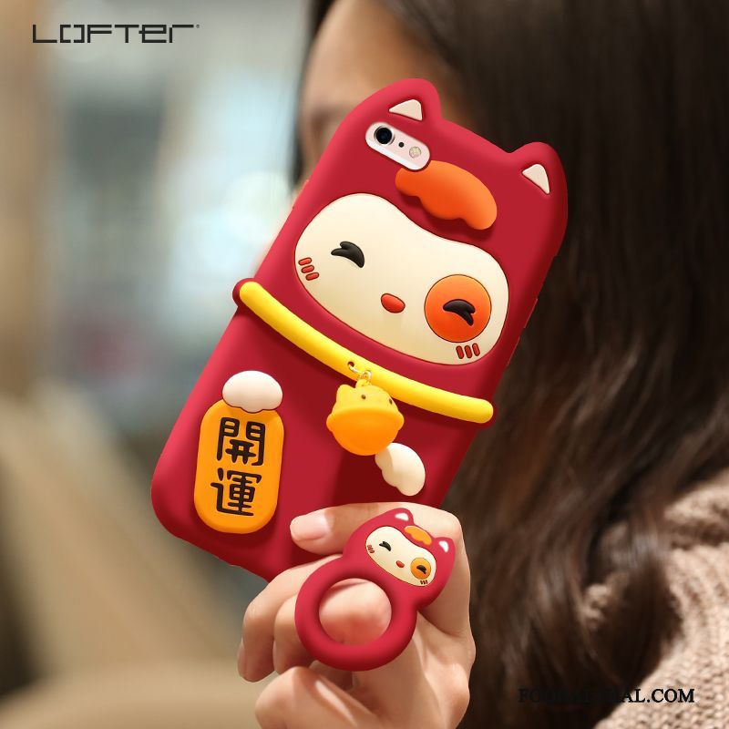 Skal iPhone 6/6s Tecknat Röd Rikedom, Fodral iPhone 6/6s Silikon Katt Stor