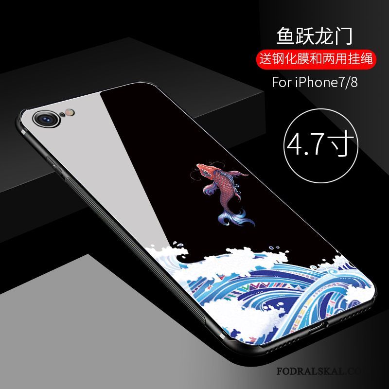Skal iPhone 7 Glas Kinesisk Stil, Fodral iPhone 7 Fallskydd Blå