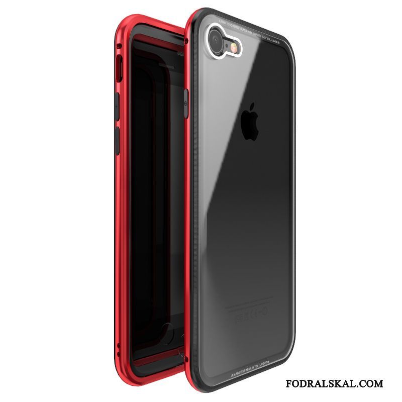 Skal iPhone 7 Metall Telefon Härdat Glas, Fodral iPhone 7 Påsar Röd Fallskydd