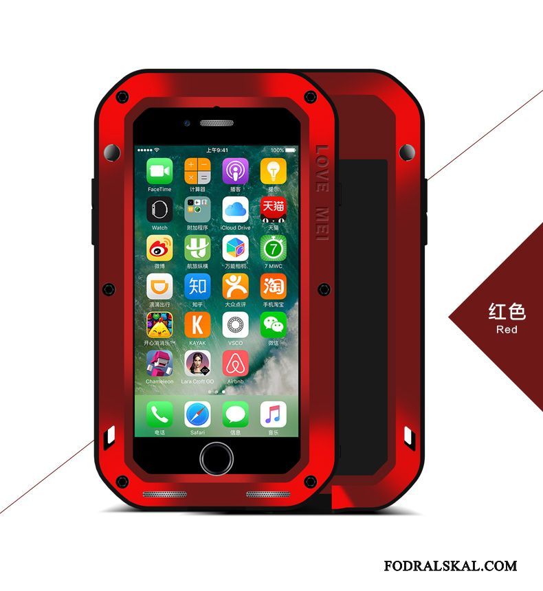 Skal iPhone 7 Plus Skydd Rödtelefon, Fodral iPhone 7 Plus Metall Tre Försvar Friluftsliv