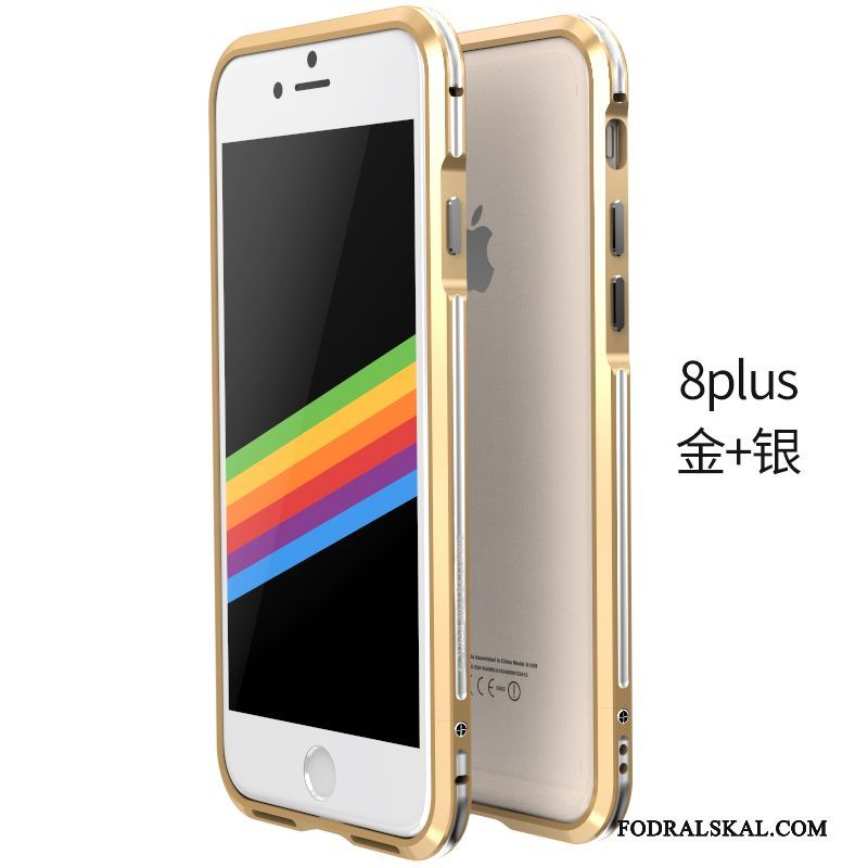 Skal iPhone 8 Plus Metall Telefon Enkel, Fodral iPhone 8 Plus Skydd Guld Frame