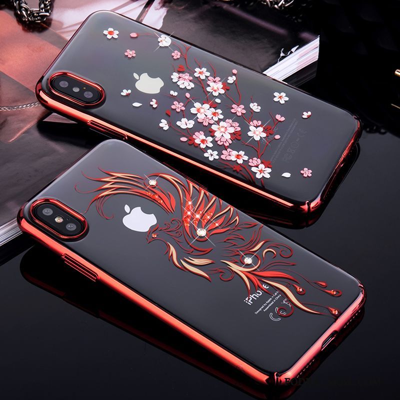 Skal iPhone X Strass Transparent Fallskydd, Fodral iPhone X Påsar Telefon Röd