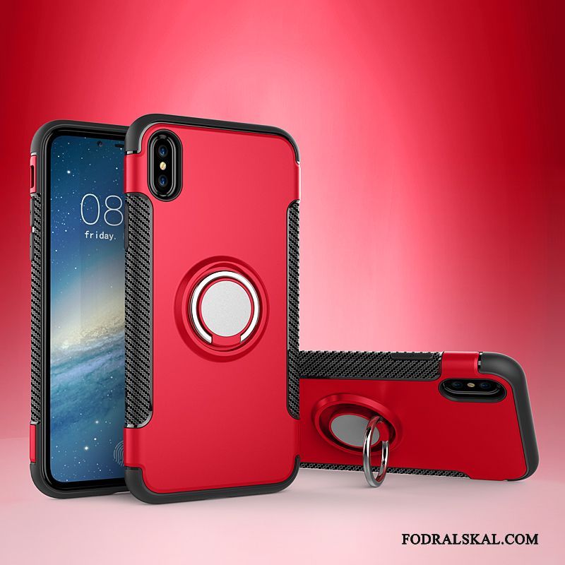 Skal iPhone X Support Ringtelefon, Fodral iPhone X Skydd Magnetic Röd