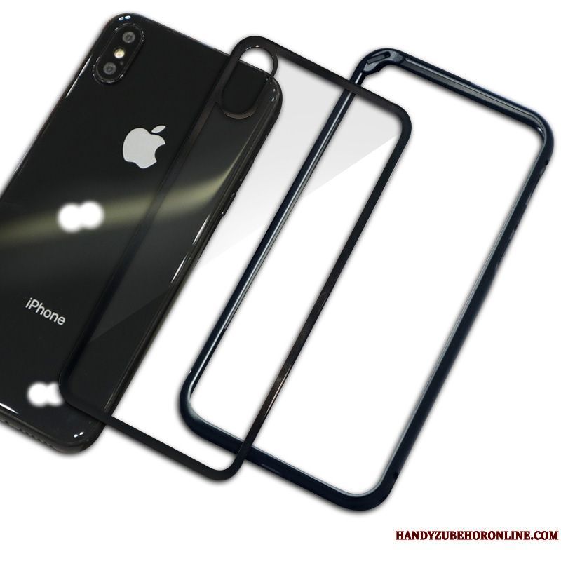 Skal iPhone Xs Max Påsar Glas Svart, Fodral iPhone Xs Max Metall Net Red Transparent